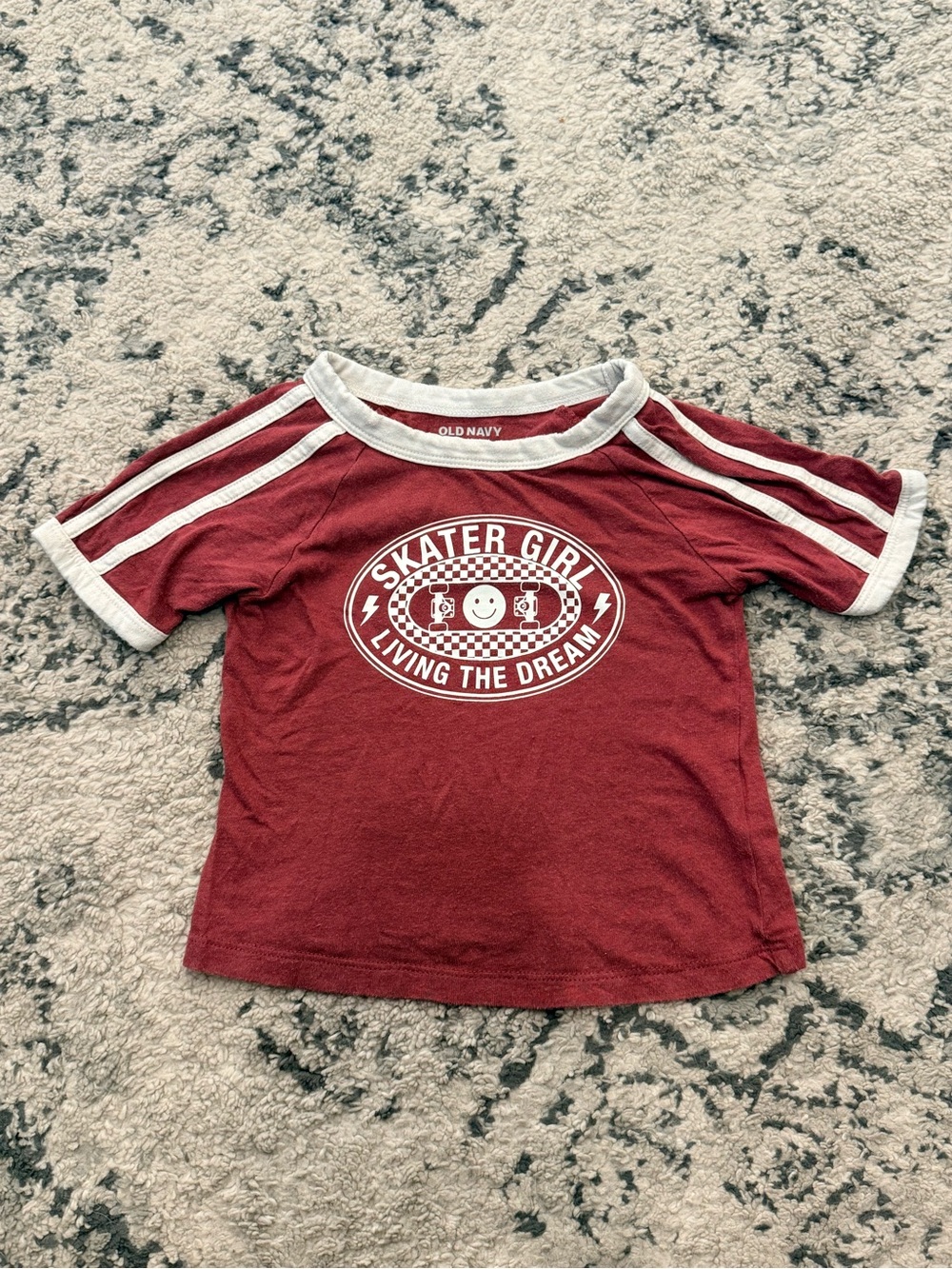 Old Navy Maroon Skater Girl Short Sleeve Tee with White Trim